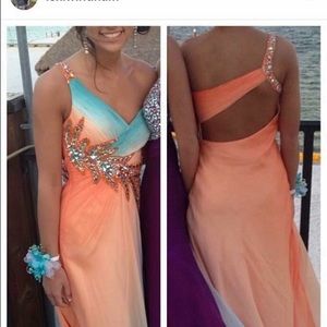 Coral and turquoise prom dress